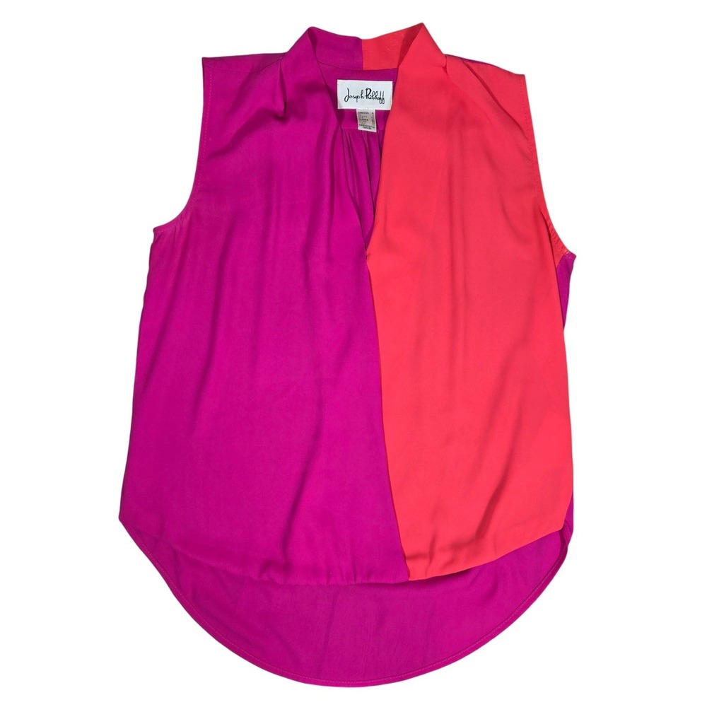 Joseph Ribkoff Fuchsia Coral Colorblock Sleeveless Drape Front Blouse Size 4